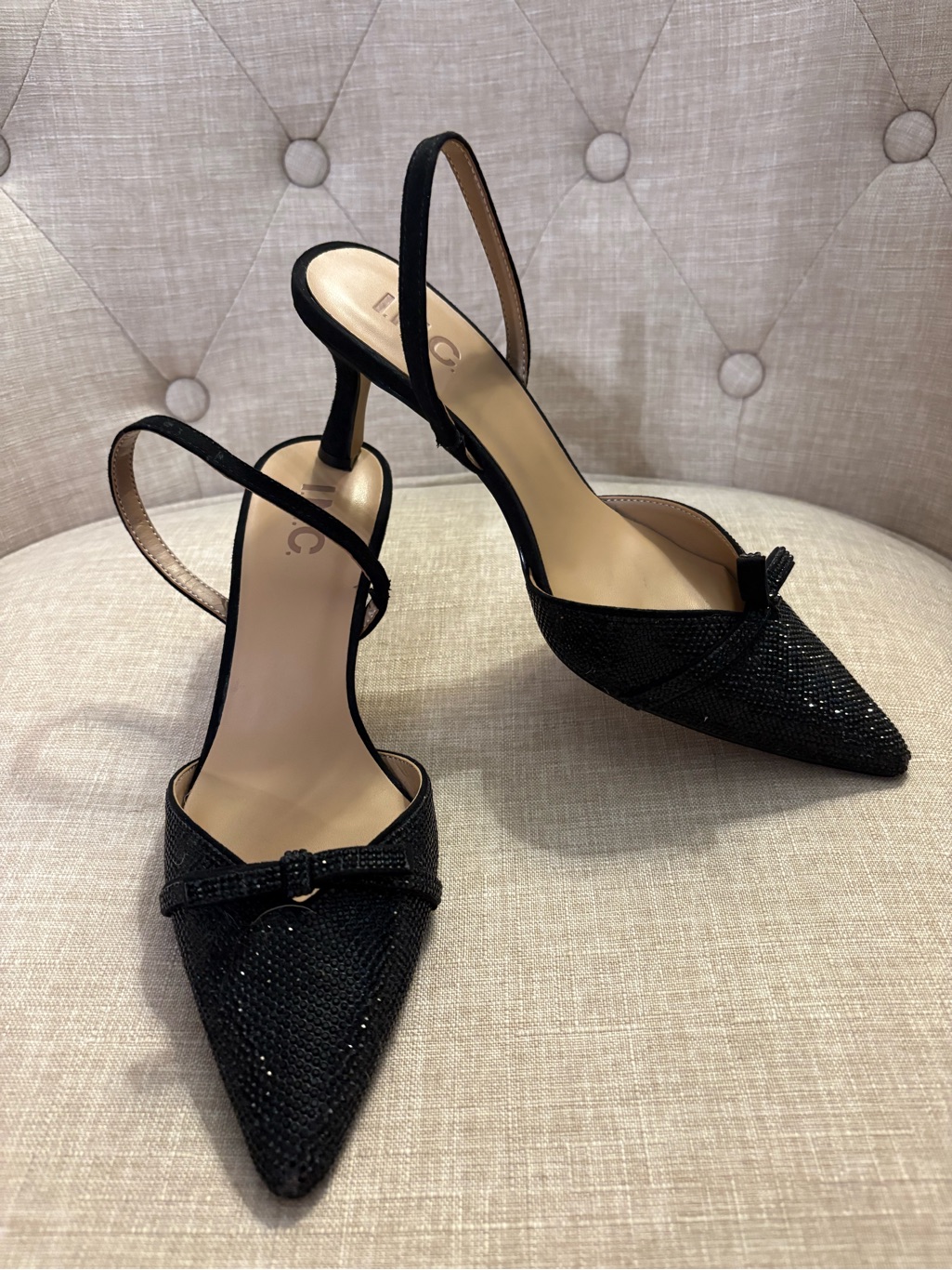 I.N.C. International Concepts Women's Black Rhinestone Gelsey Slingback Pumps 7m